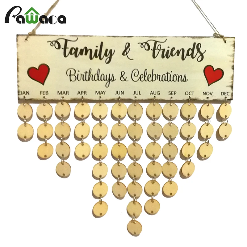 Madera DIY amigo familia cumpleaños recordatorio Calender placa signo hogar Decoración DIY calendario colgante decoraciones Madera DIY amigo familia cumpleaños recordatorio Calender placa signo hogar Decoración DIY calendario colgante decoraciones