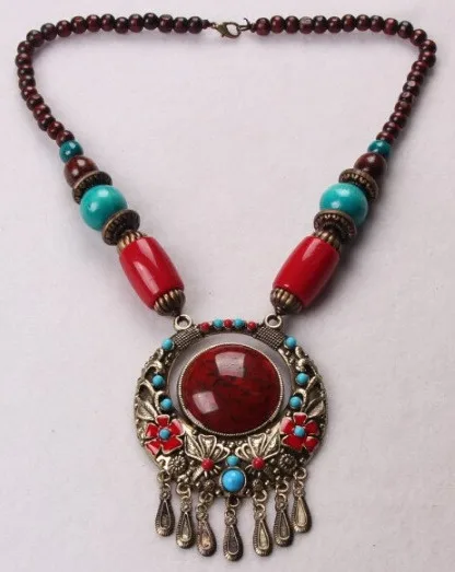 Массивный Макси Тибетский винтажный этнический богемный красочный Бусы из драгоценных камней Капля воды чокер с кисточками ожерелья подвески для женщин