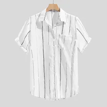 Повседневная мужская рубашка Camisa, летняя рубашка с коротким рукавом, с принтом на груди, с карманом, свободная, дышащая, на пуговицах, блузка, Топ Camisa masculina