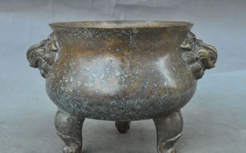 

Marked Old Chinese Dynasty Pure Bronze Foo Dog Beast Head Incense burner Censer