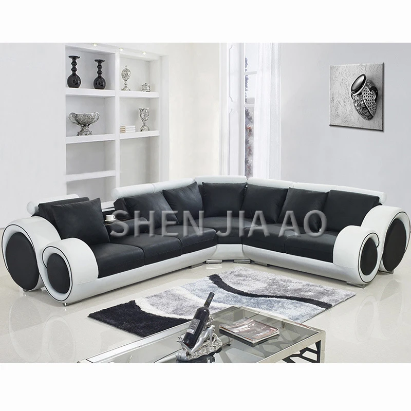 

Multi-functional Leather Combination Sofa Living Room Fashion Personality Combination First Layer Leather Sofa 1PC