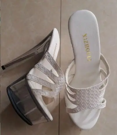 Fashion high heels Cultivate one's morality show thin 15CM high heel sandals fish mouth taste glass Sandals