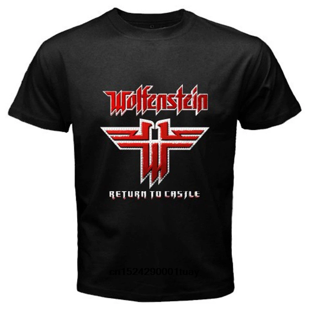 Забавная Мужская футболка белые футболки черная Wolfenstein логотип известная