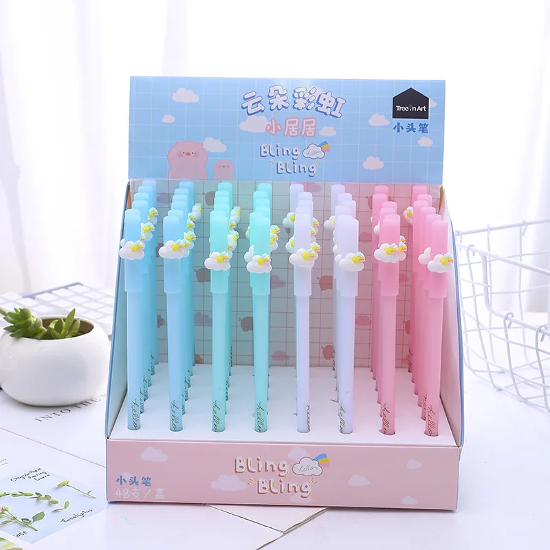 

48pcs Creative Stationery Student Pen Cloud Rainbow Gel Pen 0.5 Full Needle Black Ink Pen School Supplies Office Supplies 0.5mm
