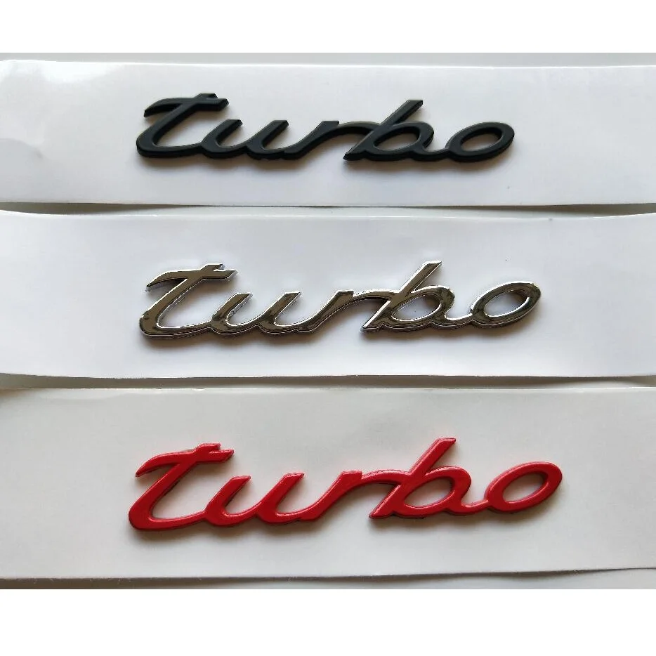 

Chrome Black Red Letters " turbo " Words Car Trunk Lids Lip Front Badge Emblem Emblems Badges Sticker Decal