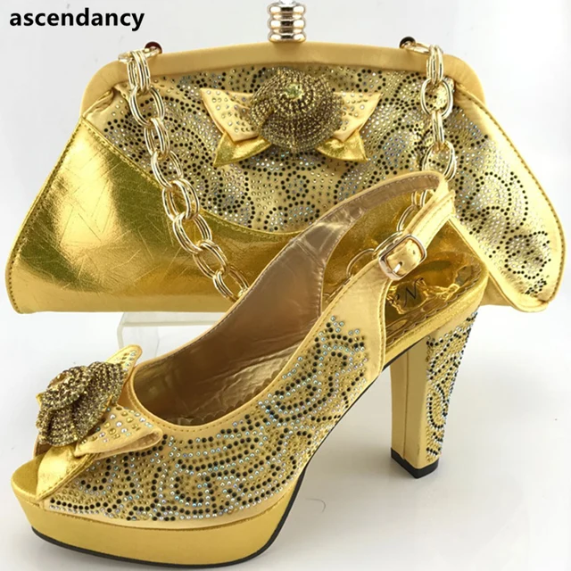 Orange Color Shoes and Bag Set High Quality 2017 Italian Matching Shoes