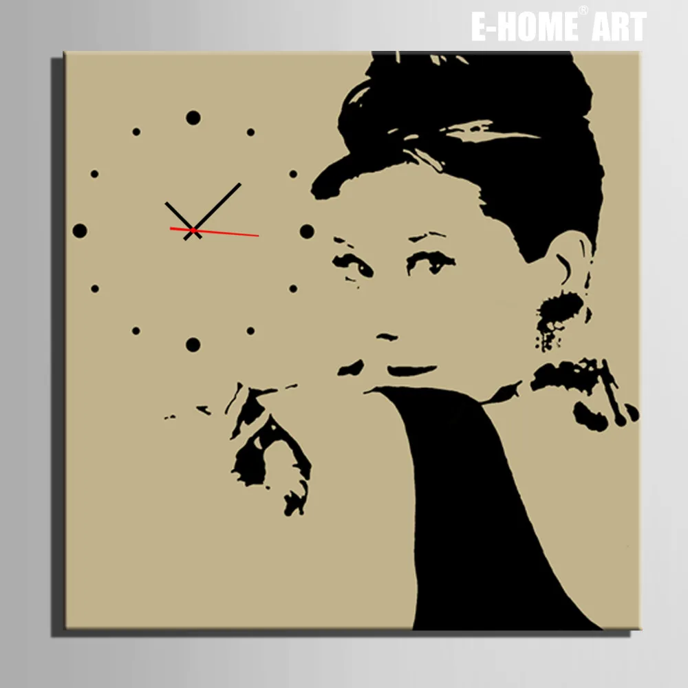 

Free Shipping E-HOME Beautiful Woman Clock in Canvas 1pcs wall clock