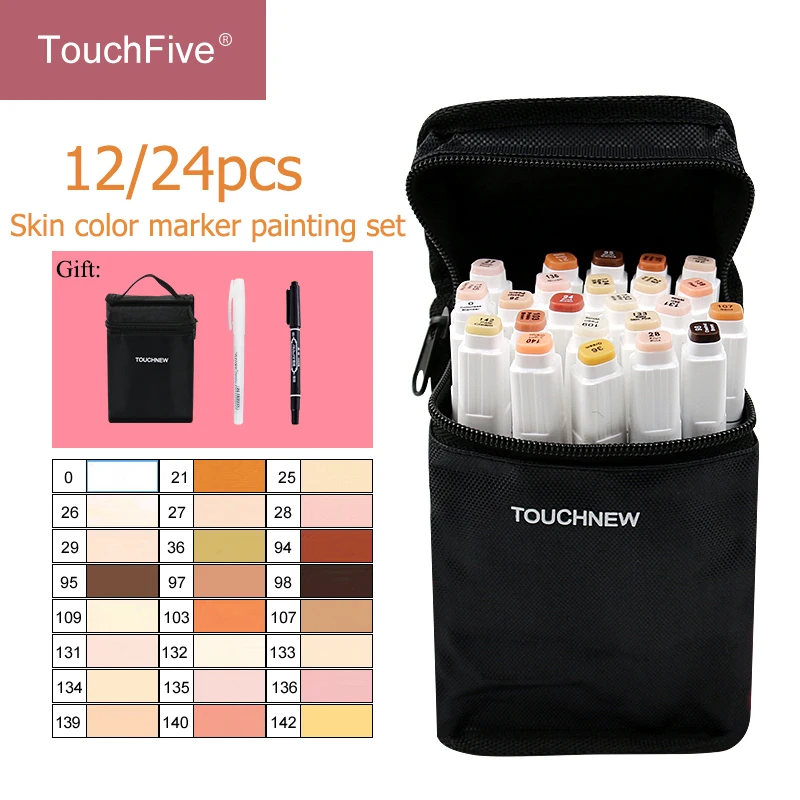 

TouchFIVE 12/24 Color Dual Tip Twin Alcohol Based Marker Set Artist Permanent Sketch Anime Skin Marker Pen Set for Skin Tone Pen