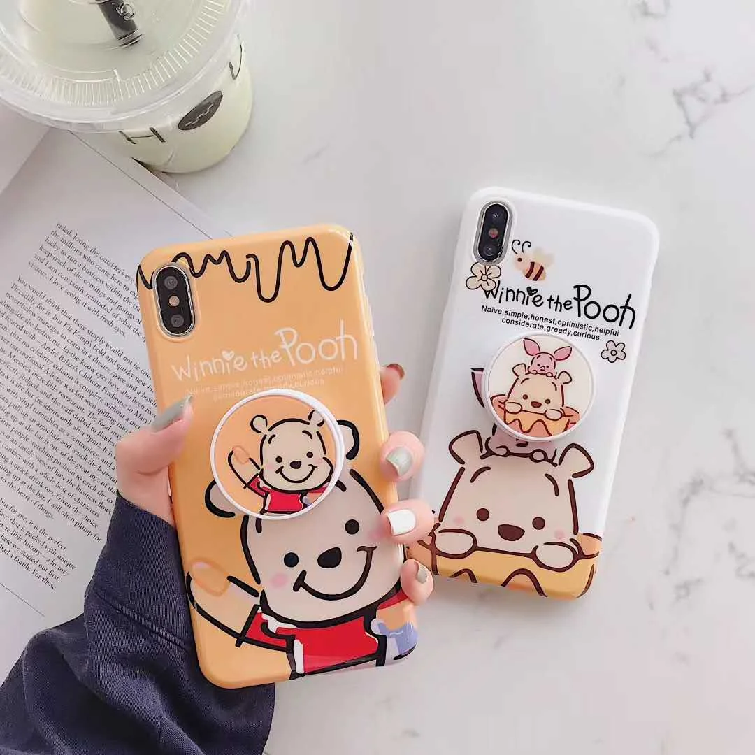 

Cute Candy Cartoon Winnie Pooh Soft Shell case for iPhone 6 6s 7 8 plus X XR XS MAX Deluxe Silicone Stand Phone Cases cover