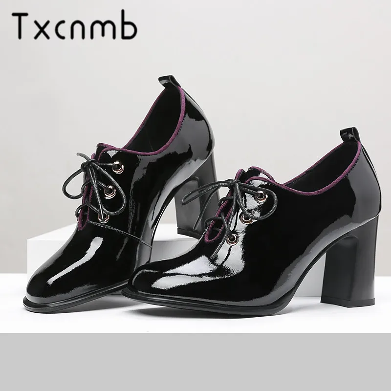 

TXCNMB Women Genuine Leather Pumps Spring Summer Elegant Round Toe High Heels Shoes Woman Female New Prom Pumps Shoes