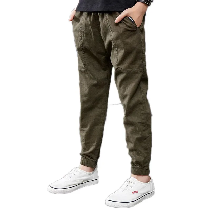 

Spring Casual Boys Casual Pants Elastic Pants Feet Solid Mid Elastic Waist Pants for Boy Clothing Children Boys Long Trousers