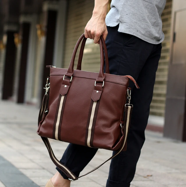 brown black men business bag leather laptop 14inch PU leather notebook
