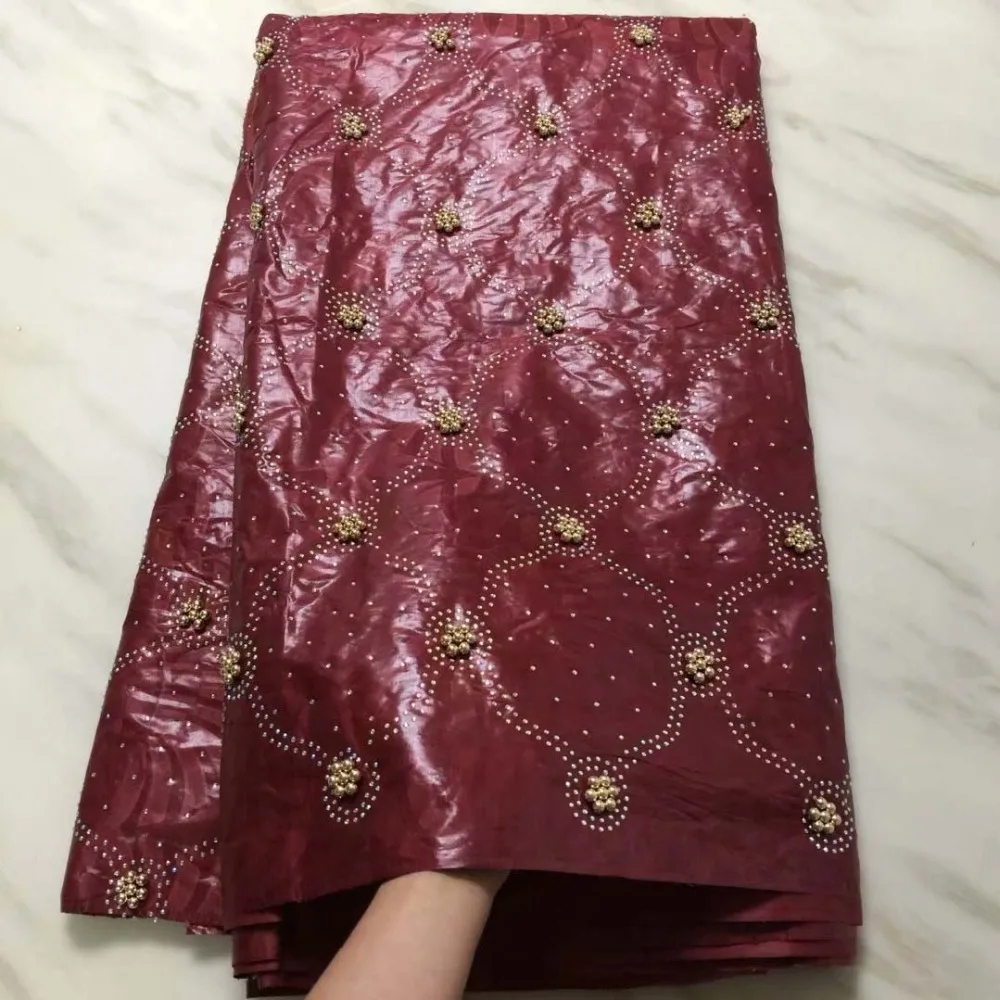 

2018 Wine red Bazin Riche Getzner With Beads Bazin Riche 5 Yards Tulle Lace High Quality Bazin Riche Fabric For Sewing