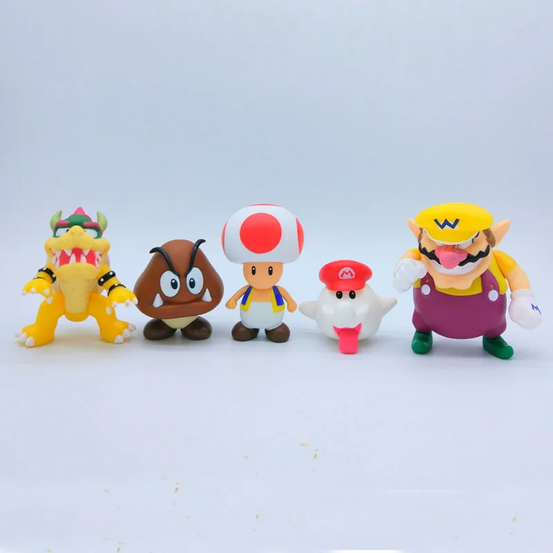7-12cm Super Mario Bros Toys Super Mario Bowser Koopa Mushroomm Wario Toad Peach Action Figure Toy for Christmas Gifts