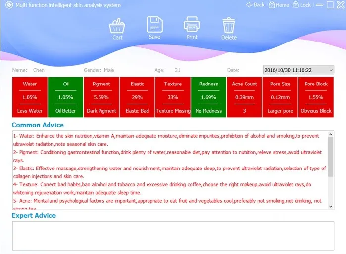 skin analyzer report