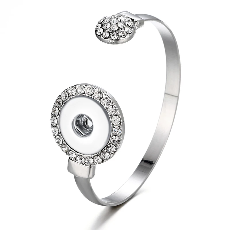 

New Snap Jewelry round Metal Snap Button Bracelet Cuff Bracelets Fit 18mm Snap Buttons Jewelry crystal open Snap Bracelets BS002