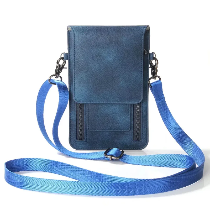 Универсальная сумка через плечо для iPhone XR 7 8 Plus, карман для карт, поясной чехол для samsung Galaxy S9Plus MEGA 6,3 Note5, чехол - Цвет: Blue
