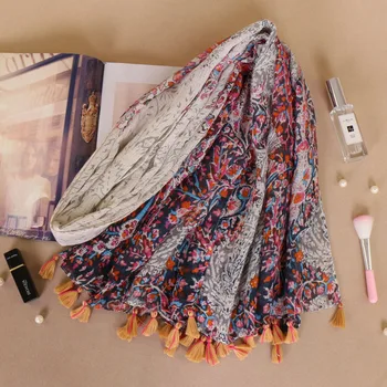 

Women floral Tassels scarves printe flower cotton scarf lightweight shawls muslim headband long winter nice scarf 10pcs/lot