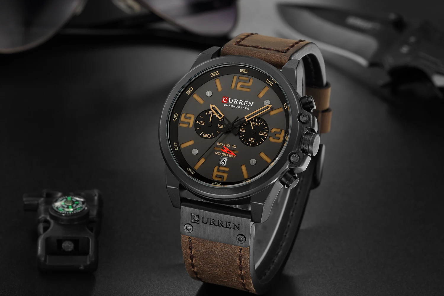 CURREN Mens Watches Top Luxury Brand Waterproof Sport Wrist Watch Chronograph Quartz Military Genuine Leather Relogio Masculino quartz watch glass