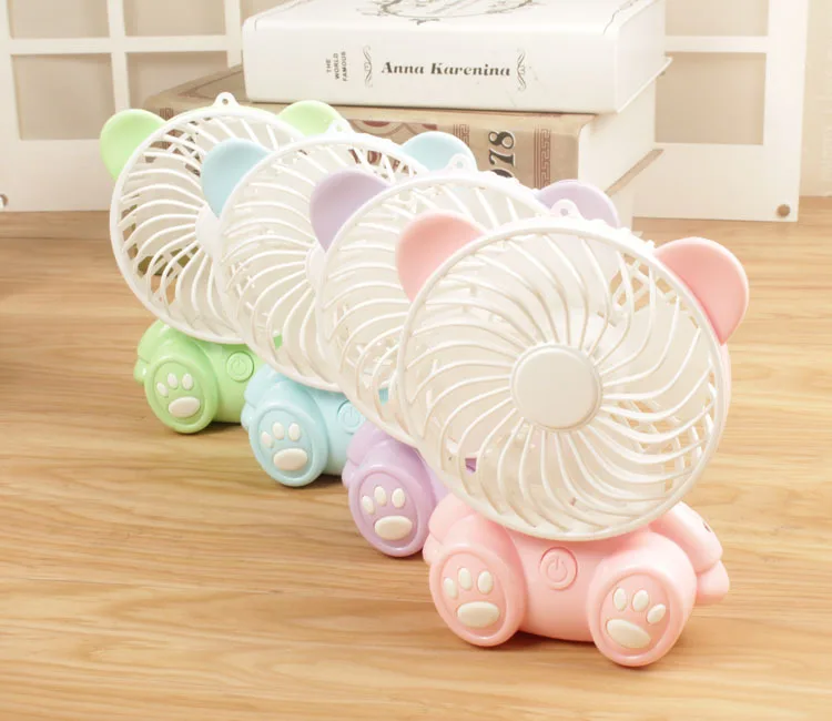 

New Design Cute Bear Desktop USB Fan DC5V Inside Battery Portable Fan 4 Colors Household Fan