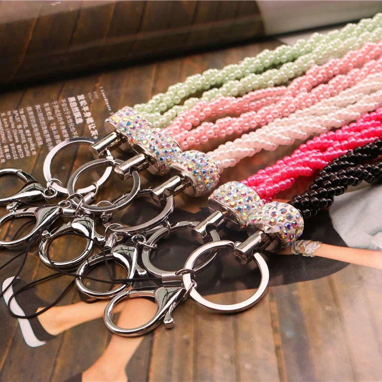 

New Fashion Bling Crystal Pearl Neck Lanyard Strap With Lobster Clasp For ID Badge Holder Key Holder Mobile Phone 1pcs