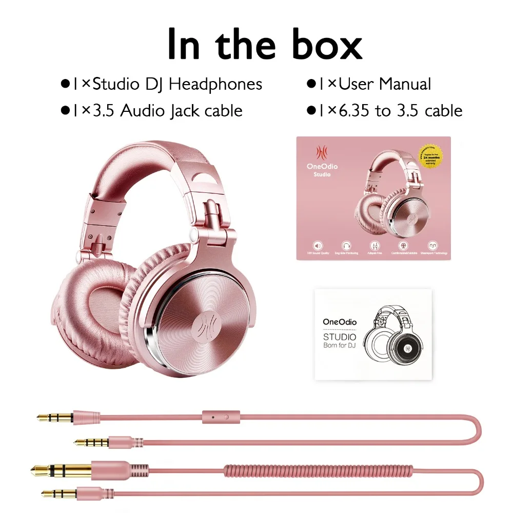 OneOdio Проводные профессиональные студийные DJ наушники с микрофоном над ухом HiFi мониторы Музыка гарнитура наушники для телефона PC розовый