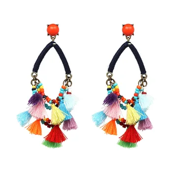 

Wholesale 6pair/lot Merengue Drops Earrings Statement Multicolored Beads and Miniature Tassels Loop Crisp Cluster