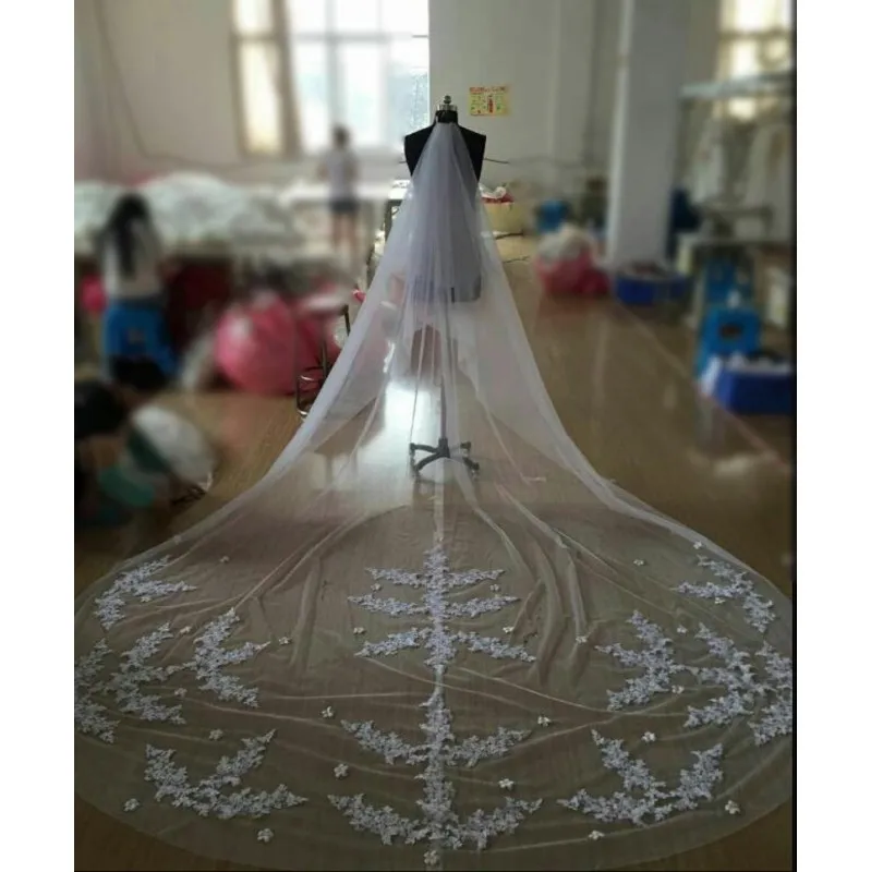 2-$69-Long 3 Meters Long Lace Appliques Edge Wedding Accessories Bridal Veil Veu De Noiva