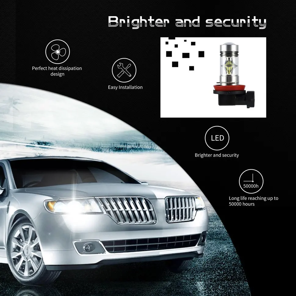 

10x2pcs H8 H9 H11 H16 6000K 1000lm 100W Car Auto LED Fog Light Bulbs High Brightness