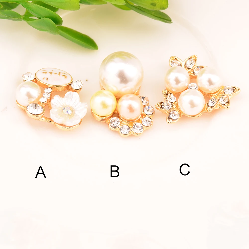 

Rhinestone Pearl Embellishment Used On Flower Or Wedding Decoration Flat Back 18MM 10PCS/Lot Gold Color KD497