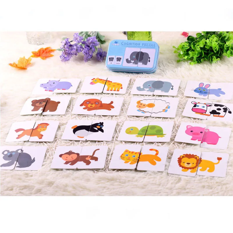 Kids Montessori Wooden Puzzle Toys Animal Graph Match Card Game Early Educational Materials Double-sided Puzzle Toy For Children 7