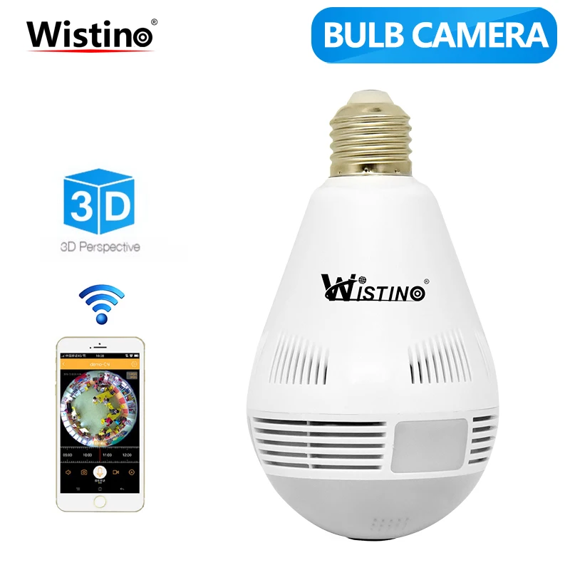 

Wistino Wireless IP Camera Bulb Light WiFi 960P VR Panoramic FishEye Lamp Cameras CCTV Security Home Baby Monitor 360 Degree P2P