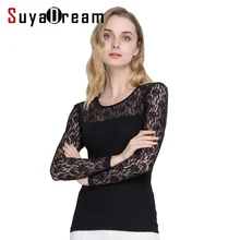 Женская кружевная рубашка с длинным рукавом, Сексуальная кружевная прозрачная рубашка, 70% шелк, 30% хлопок, осень зима, новинка, черная, белая рубашка на подкладке