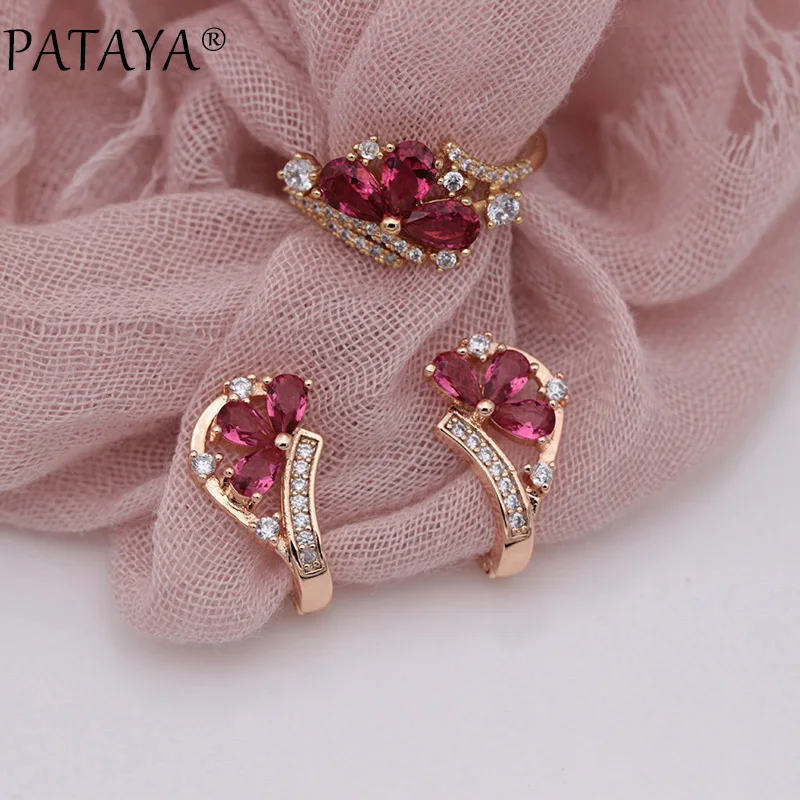 PATAYA New Multicolor Water Drop Natural Zircon Dangle Earrings Rings Sets 585 Rose Gold Women Wedding Exquisite Fine Jewelry PATAYA New Multicolor Water Drop Natural Zircon Dangle Earrings Rings Sets 585 Rose Gold Women Wedding Exquisite Fine Jewelry
