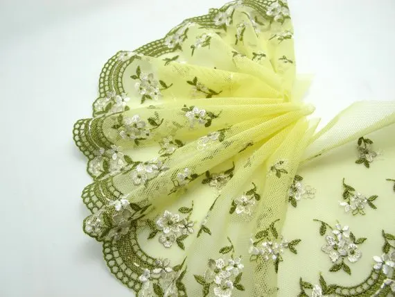 5 1/2 Inches Extra Wide Lace|Olive Green Tulle Lace|Embroidered Lace Trim|Material|Clothing Ribbon|Hairband|Accessories DIY | Дом и сад