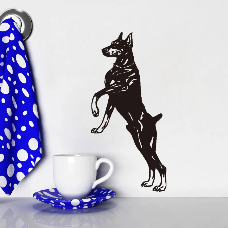 Jumping Doberman Vinyl Wall Sticker font b Home b font Decor Removable Dog Wall Decals For