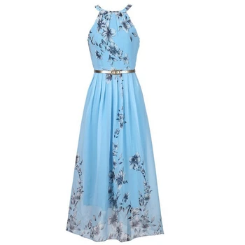 

Floral print halter chiffon dress Women ties up at the back boho maxi dresses vestidos Sexy beach summer dresses
