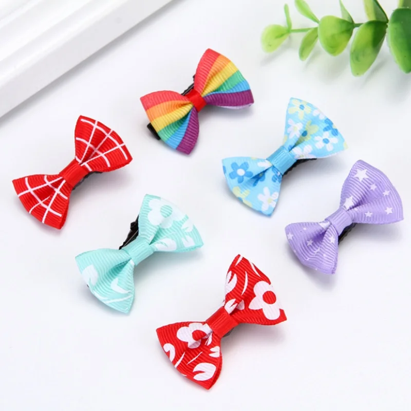 

Random 10pcs Candy Color Cloth Bow Baby HairClip Cartoon Cute Flower Rainbow Wave Point Child Hairpin Girl Wire Clamp Accessorie