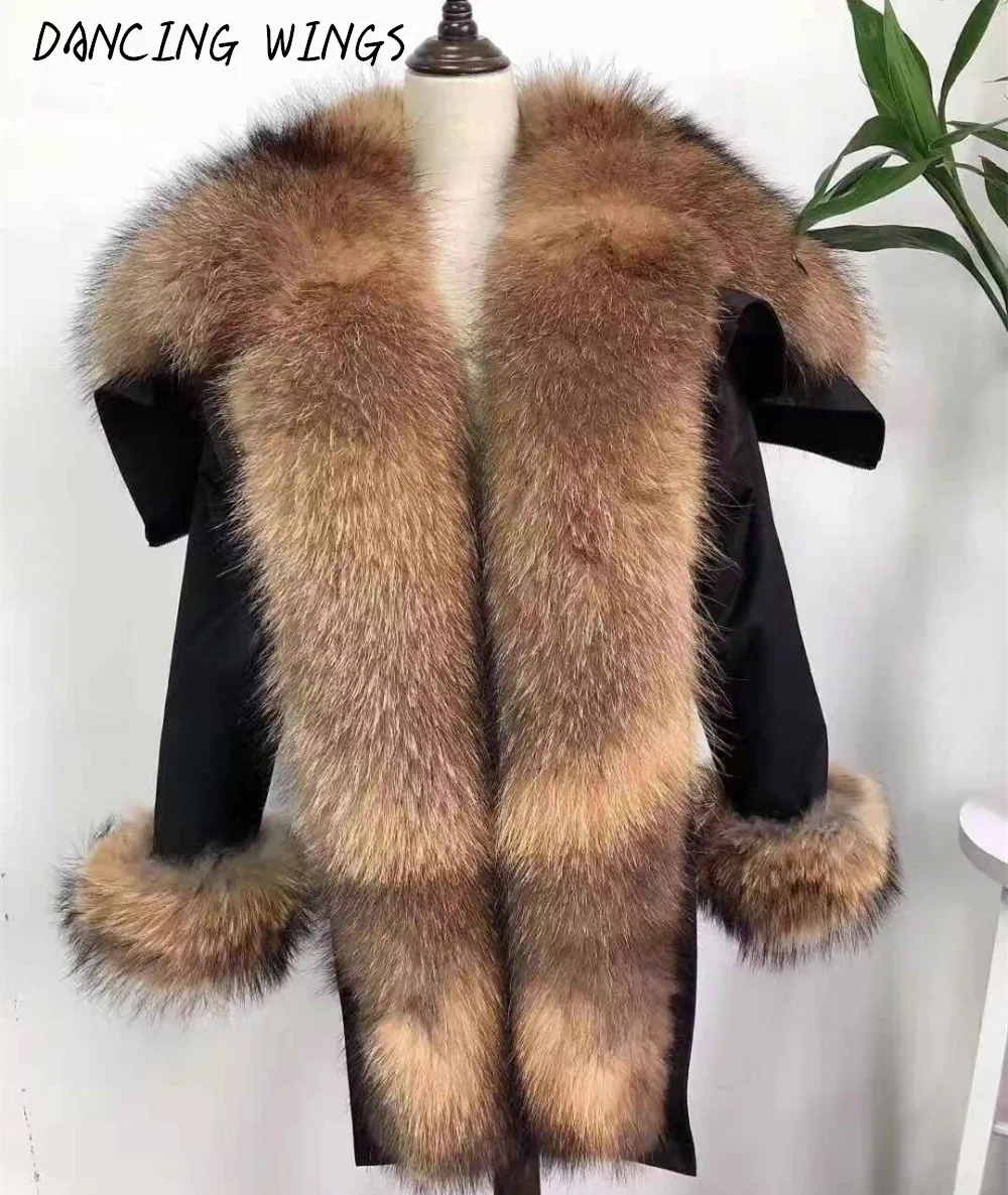 Fourrure Capuchon De Fox Bas Raccoon Raton Col Parka Survêtement Laveur Manteau Veste Vers À Collar Real real Fur Fur Réel Naturel Le Surdimensionné D'hiver 5wq7OT5