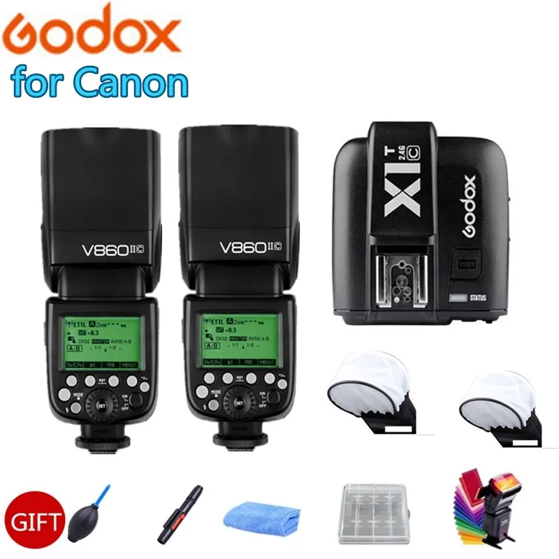 

2x Godox V860II-C V860IIC Speedlite Flash GN60 1/8000s HSS TTL Flash Light + Xpro-C Flash Trigger Transmitter for Canon 5D 7D 6D