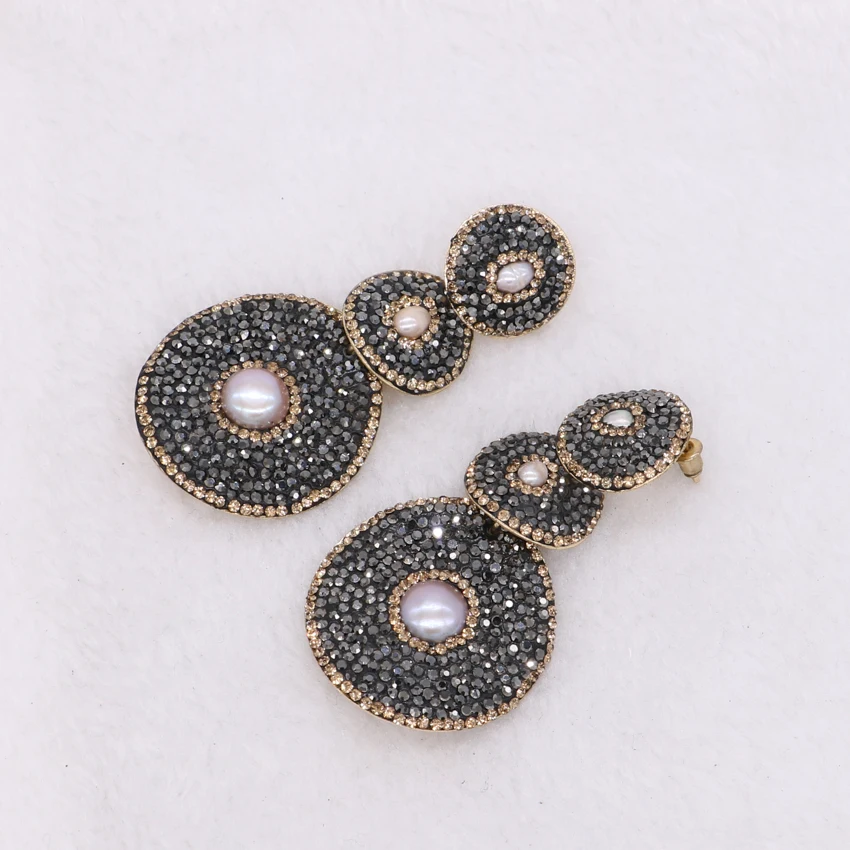 3 круглые серьги с небольшой pearl 3 черный круглый бисер мотаться серьги-капли Камень ювелирные изделия камни 1186