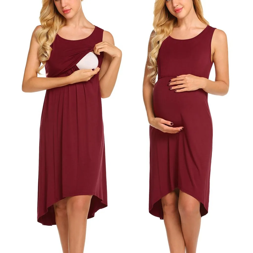 Women Maternity Sleeveless Comfy Nursing Nightdress Breastfeeding Dress ...