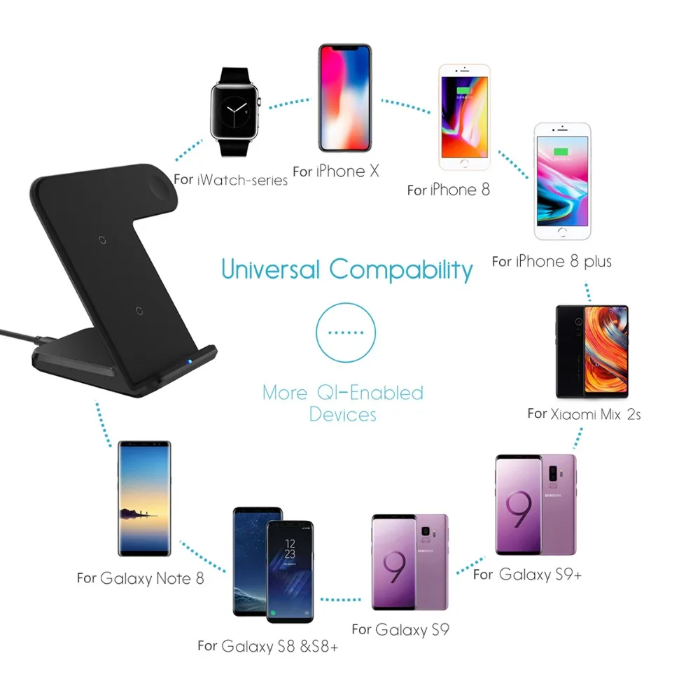 2 in 1 Wireless Charger for apple watch 2 3 4 Type C Port Fast Wireless Charging for iphone X 8 Plus Samsung S9 S8 note 8