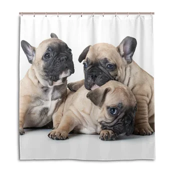 

French Bulldogs Puppy Waterproof Shower Curtains Cute Dog Home Bathroom Eco-Friendly Curtains 100% Polyester Fabric Bath Curtain