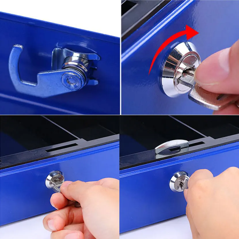 New Portable Steel Lock key Cash Money Safe Security Box China For School Office Keys Lockable Coin Outdoor White Storage Items