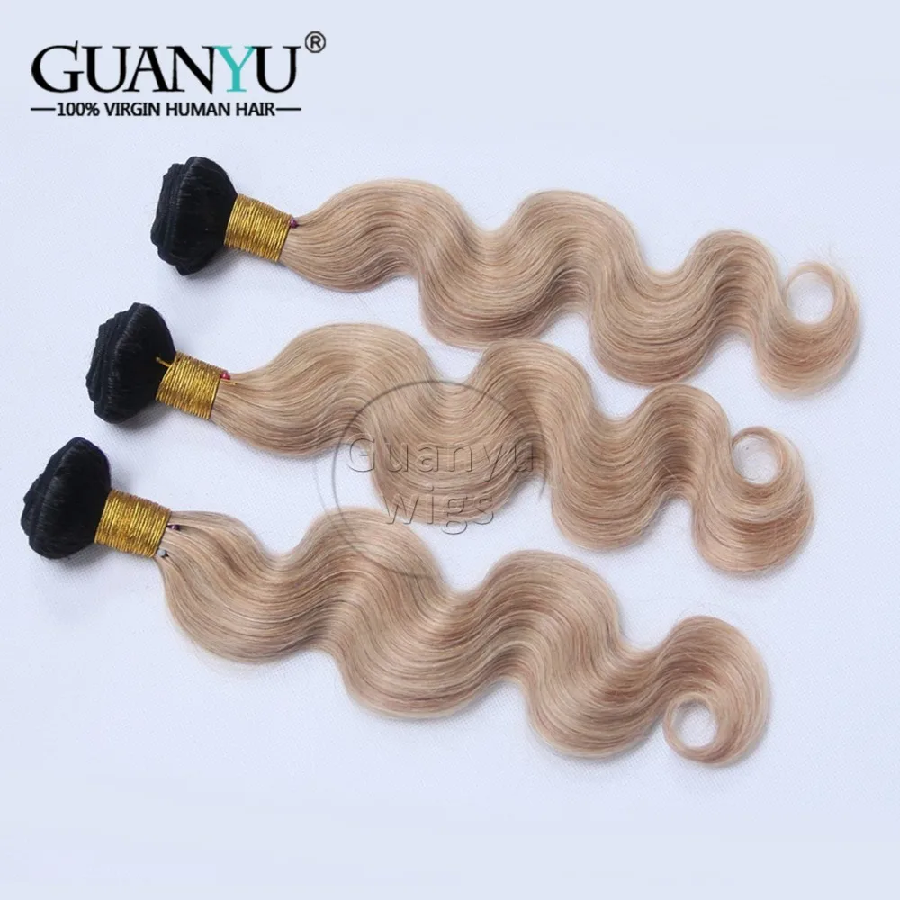 Guanyuhair Ombre #1B/27 мёд блондинка 3 Связки с 360 синтетический Frontal шнурка волос Малайзии