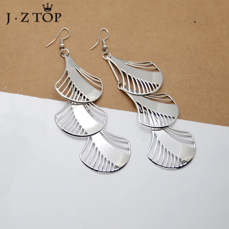 

JZTOP Retro Gold Silver Color Leaf Long Drop Earrings Hollow Metal Leaves Tassel Earring For Women Fashion Ethnic Brinco Jewelry