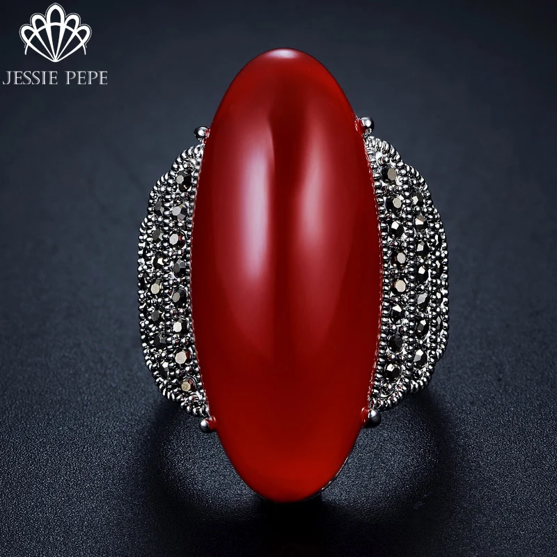 Jessie Pepe новое поступление Ретро Античное кольцо с 4 цветами камень вечерние ювелирные изделия для женщин# J-R4054red