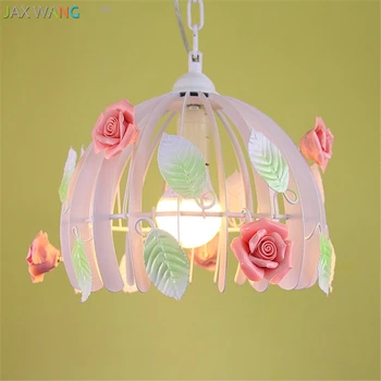 

JW Nordic Minimalist Ceramic Rose Pendant Lights Iron Cage Pendant Lamps for Living Room Bedroom Indoor Lighting Wedding Decor
