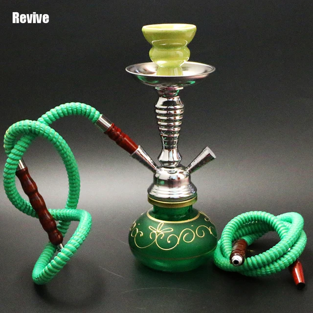 Glass hookah set two hoses shisha chicha green narguile ceramic bowl